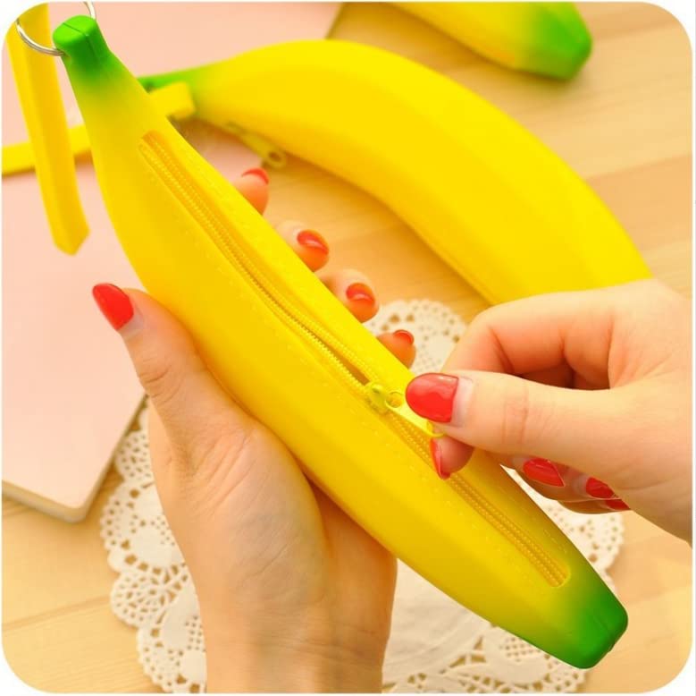 Cafurty Big Capacity Banana Shape Purse Pen Bag Pencil Case Cute Silicone Bag Coin Bag Key Pouch - Yellow - Image 4